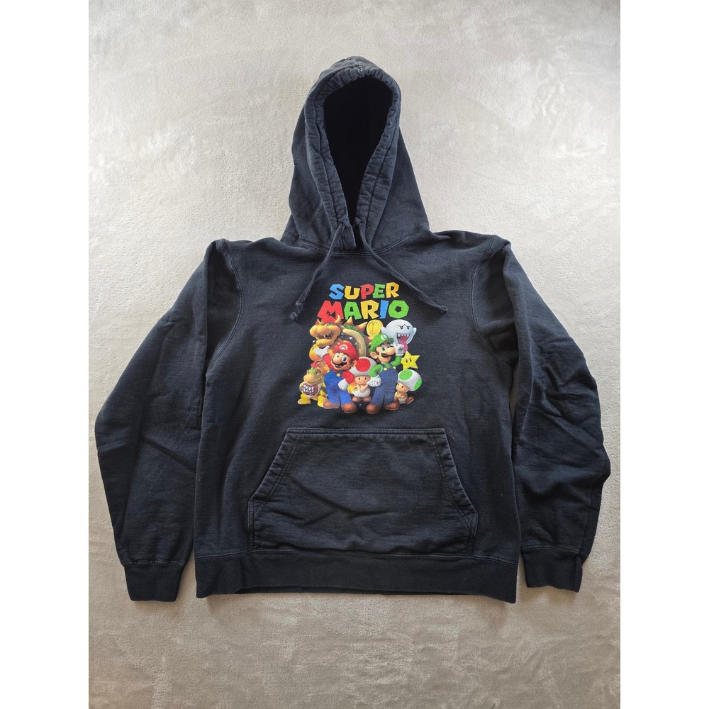 Super Mario Graphic Hoodie Sweatshirt Womens M Black Nintendo Y2K Fleece *Read